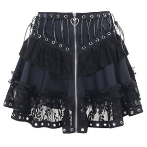 Steampunk Pleated Half Skirt A-line Commute Shopping Girl High Waist Woman Skirt