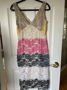 NWT ASOS Multi color STRIPED LACE DRESS SIZE 4 lined sleeveless stretch - Picture 1 of 11