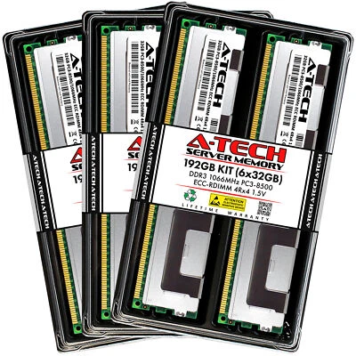 A-Tech 192GB 6x 32GB 4Rx4 PC3-8500R DDR3 1066MHz ECC RDIMM REG Server Memory RAM - Image 1 of 2