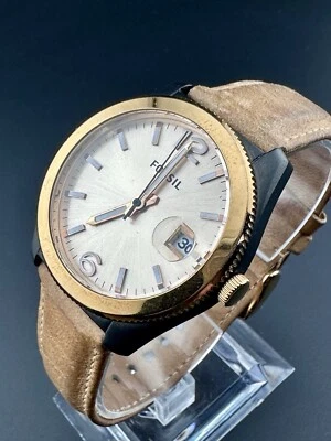 Working Fossil Boyfriend Watch ES3777 Rose Gold Tone Date Leather Band W1 - Image 1 of 4