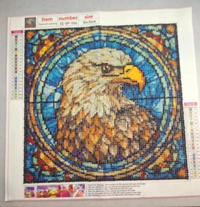COMPLETED Diamond Art Stained Glass Look Eagle - Sealed Unframed 30x30cm - Picture 1 of 2