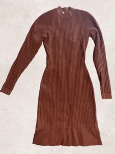 Alaïa Vintage Brown Ribbed Bodycon Mini Dress Size Large - Picture 1 of 15