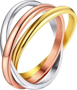 Triple three tone Fidget Ring Women, StainlessSteel/SterlingSilver Size J1/ 2 - Picture 1 of 4