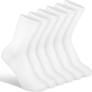 3 Pairs White Crew Socks for Women Size 6-10 Cotton Athletic Casual Ankle Socks - Picture 1 of 12
