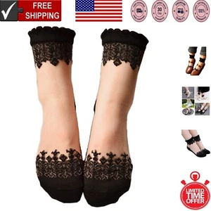 3 Pairs Ultrathin Women's Lace Short Socks - Elegant Translucent Design - Picture 1 of 8