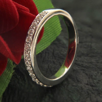 1 карат круглой огранки кубический цирконий женщин вечность группы кольцо 14K белое золото покрытием - Изображение 1 из 4