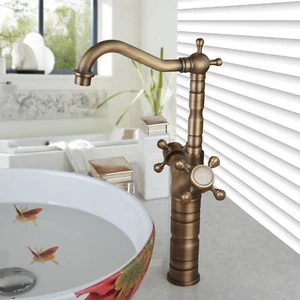 Tall Antique Brass Finished Bathroom Kitchen Basin Mixer Water Tap Sink Faucet - Foto 1 di 6