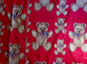 72” X 74” Homemade Christmas Teddy Bear Red Blanket Bells Holly Xmas - Picture 1 of 6