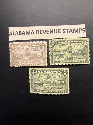 US Alabama Stamps 3 tax stamp values 1/4,1/2,1/20.. Cent 5 25,50 Pounds MLH - Image 1 of 2