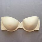Maidenform Strapless Bra 34D Ivory Satin Lightly Lined Cup Underwire