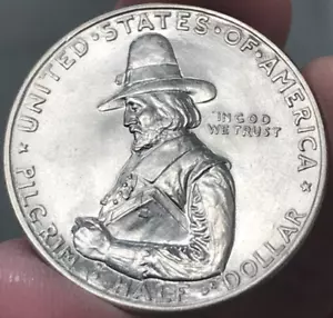 1920 Pilgrim Tercentenary Commemorative 50C Silver Half Dollar - Picture 1 of 2