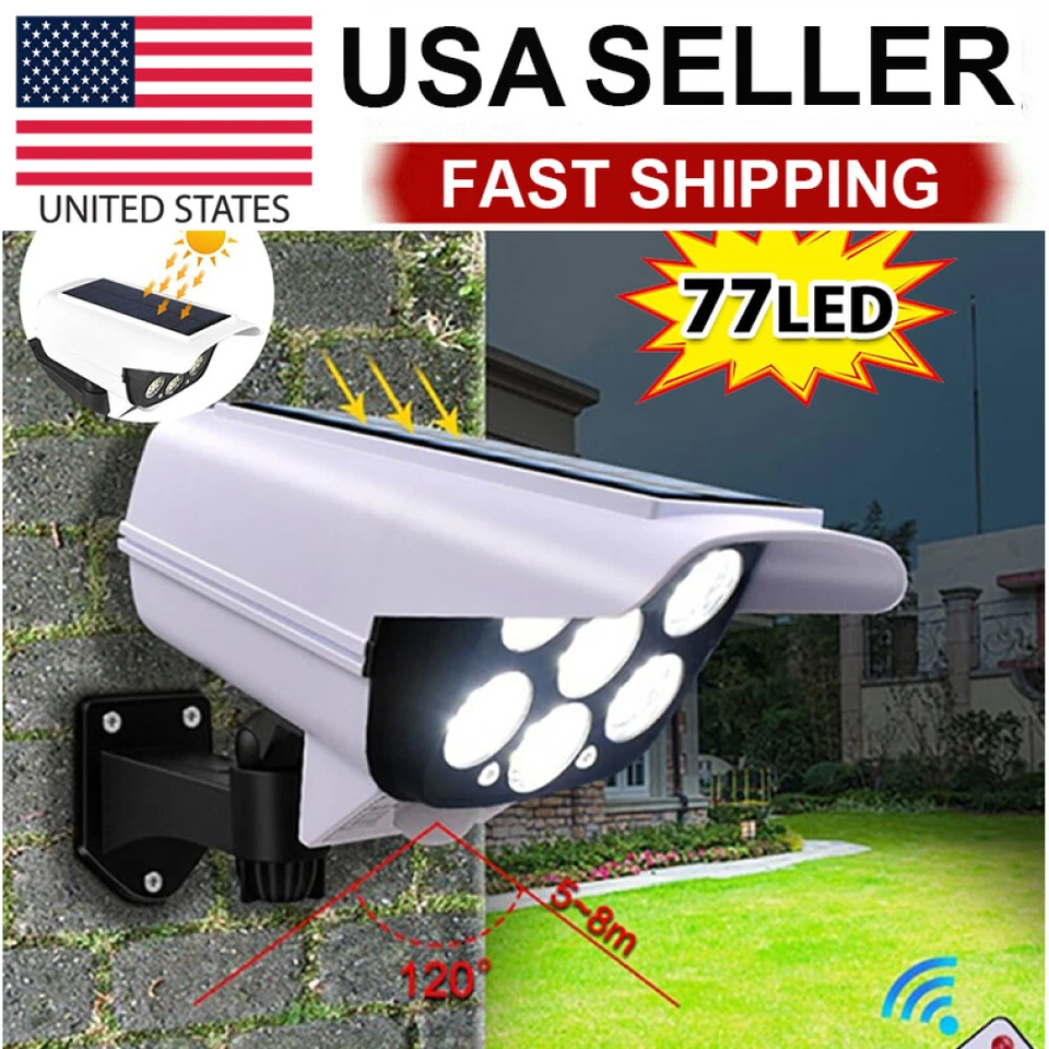 Solar Motion Sensor Light LED Security Wall Street Yard Outdoor Lamp Fake Camera - Image 1 of 4