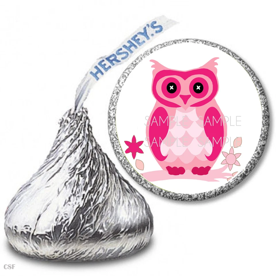 108 Hot Pink Owl Favors Hershey Kiss Etiquetas Favores de Fiesta Envoltorios de Caramelos Foto 1 de 1