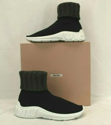 BOTINES CALCETÍN MIU PRADA NEGROS 5T285C TELA LETRAS LOGO 40.5 Foto 1 de 4