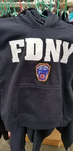 FDNY KIDS Fire Department of New York Hoodie Navy Embroidered Sweatshirt  S 6/8 - Picture 1 of 4