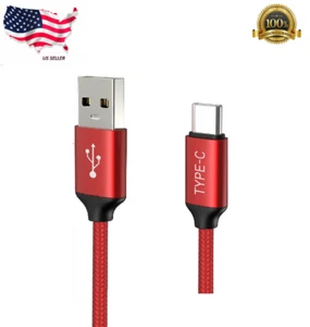 RED Braided USB-C to USB-A Fast Charging Cable Quick Charger Type C Sync Cord - Picture 1 of 5