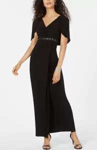 Adrianna Papell Women's Black Embellished Capelet Gown Sz 8 NWT - Picture 1 of 12