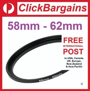 58mm to 62mm Step Up Camera Lens Filter Adapter Ring Stepping 58-62 mm UV CPL ND - Bild 1 von 2