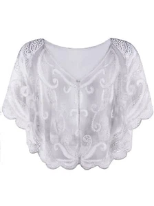 Womens Vintage 1920s Beaded Flapper Shawl Sequin Bolero Shrugs Evening Capele... - Picture 1 of 2