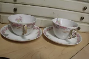 Unique CH Field Haviland GDA Ribbon Bow Tie Handle Hand Painted Florals Teacups - Picture 1 of 6
