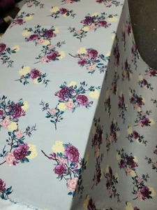 Rayon Challis Blush Pink Flower Floral On Gray Background Fabric By The Yard - Picture 1 of 11
