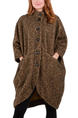 Made In Italy Brown Coat Lagenlook wide sleeve pockets Button up One Size 14-22 - Image 1 of 4