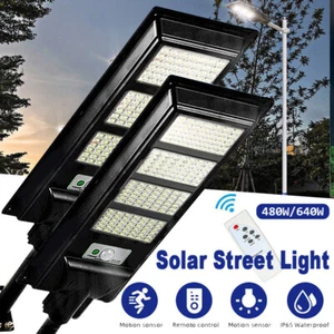 480/640W Solar Sensor Street Light IP65 Security Remote Control+Pole Flood Light - Picture 1 of 14