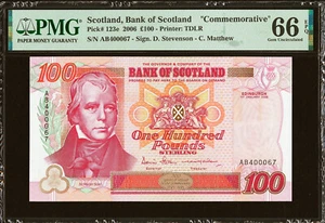 Scotland 100 Pounds Commemorative 1st January 2006 Pick-123e GEM UNC PMG 66 EPQ - Picture 1 of 2