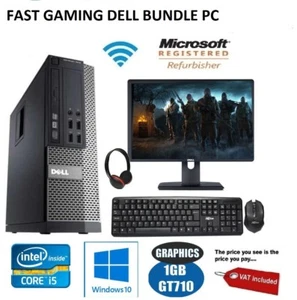 FAST GAMING DELL BUNDLE TOWER PC FULL SET COMPUTER SYSTEM INTEL i5 8GB 1TB GT710 - Picture 1 of 6