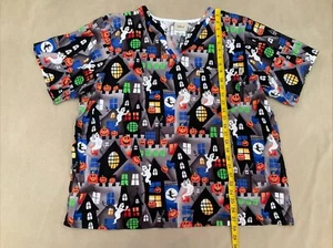 Tafford Scrub Top Possibly Xl Or 2X Halloween Ghost Pumpkin - Picture 1 of 4