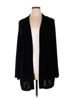 VIKKI VI 1X BLACK KIMONO OPEN FRONT CARDIGAN 54" BUST SLINKY ACETATE SPANDEX EUC - Image 1 of 4