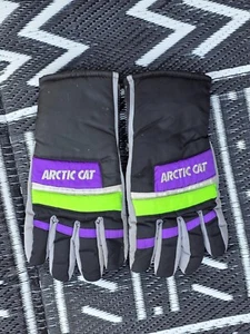 VINTAGE ARCTIC CAT SNOW GLOVES MEN'S MEDIUM BLACK PURPLE GREEN EUC - Picture 1 of 9