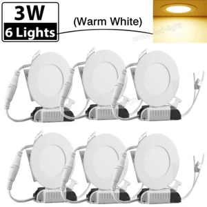 6 Pack 3W Ultra-Thin LED Recessed Ceiling Panel down light Fixture Round 3000k - Picture 1 of 11