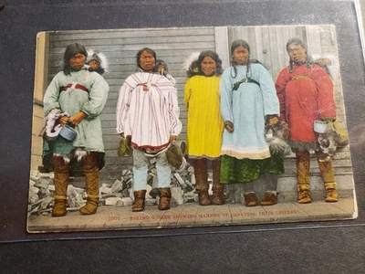 WRANGELL, ALASKA 1909 ESKIMO NATIVE AMERICAN Postcard AK to MA w/ note - Image 1 of 2