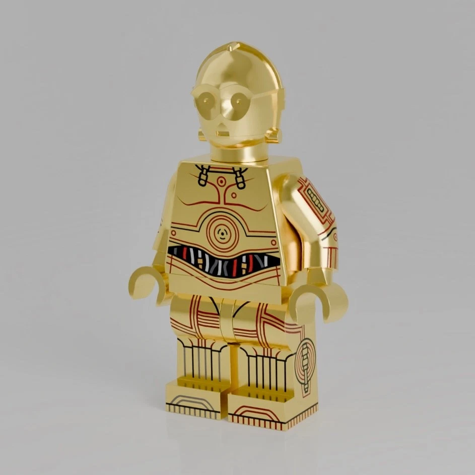 Custom Minifigur aus LEGO® Teilen: gold verchromter, bedruckter Protokolldroide - Bild 1 von 4