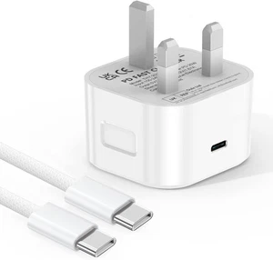 Cargador rápido enchufe USB tipo C de 20 W para iPhone 16 15 Pro Max adaptador con cable de 2 M - Imagen 1 de 7