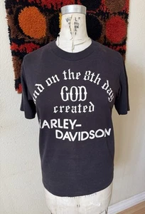 Vintage 80s And On The 8th Day Good Created Harley Davidson T Shirt vtg tee - Picture 1 of 8