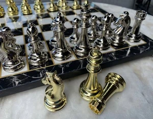 Chess Set Handmade Brass Chess Pieces Marble Wooden Chess Board , Gift Ideas 🎁 - Bild 1 von 8