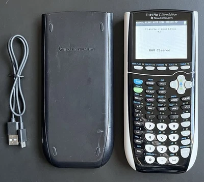 Texas Instruments TI-84 Plus C Silver Edition Graphing Calculator W/Cover TESTED - Image 1 of 4