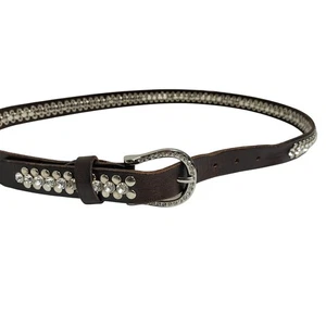 Cinturón para mujer de cuero genuino con estrás flor marrón ML hebilla adornada - Imagen 1 de 4
