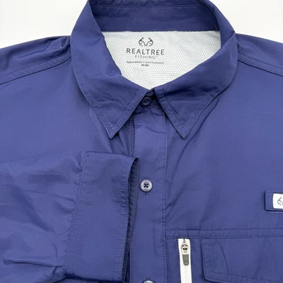 Realtree Fishing Men's Long Sleeve Vented Solid Blue Button Up XL Outdoor Shirt - Image 1 of 4
