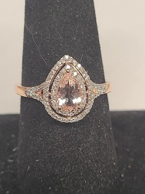 Anillo de oro rosa 14K y morganita 2,94 gramos talla 9 Foto 1 de 4