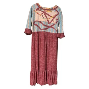 Upcycled Maxi Dress M L Art To Wear Prairie Boho Festival 3/4 Sleeve Eco Artsy - Picture 1 of 12