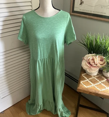 OLD NAVY Dress Womens XL Green T-Shirt Maxi Pockets Casual Cotton Jersey Knit - Image 1 of 4