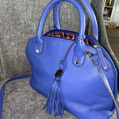 Tignanello синий кожаный ранец сумка с кисточкой галька кожа, полосатый интерьер - Изображение 1 из 4