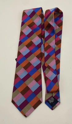 Charles Tyrwhitt Mens 100% Silk Woven Neck Tie Multicolor Rectangles New - Image 1 of 4