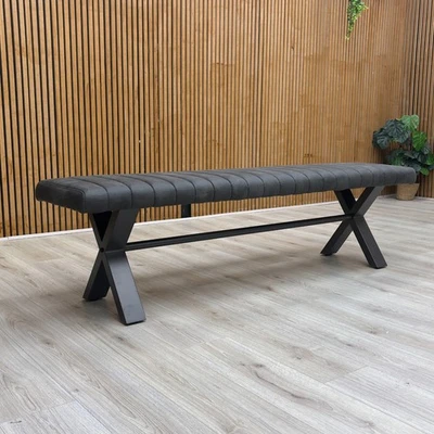 Furniture Village 'Moon' Charcoal Grey Faux Leather Dining Bench With Metal Legs - Image 1 of 4