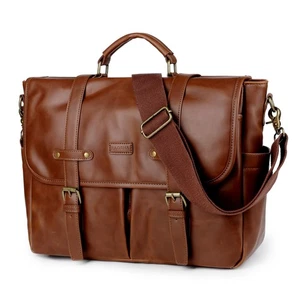 Stylish Leather 15.6 inch Laptop Bag for Men Messenger Bag Vintage Briefcase ... - Bild 1 von 5