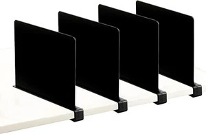 Acrylic Shelf Dividers for Closets, 4 PCS Black Wood Separators for Organizing - Picture 1 of 8