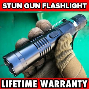 Black Tactical MILITARY Metal Stun Gun 10 MV LED Flashlight Rechargeable NEW - Picture 1 of 5